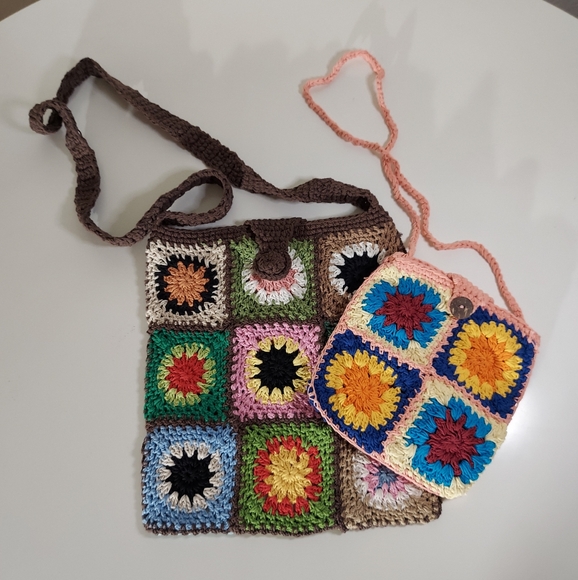 Crochet Handmade Multicolor Granny Square Open Knit Crossbody Bag Lot - Picture 15 of 15